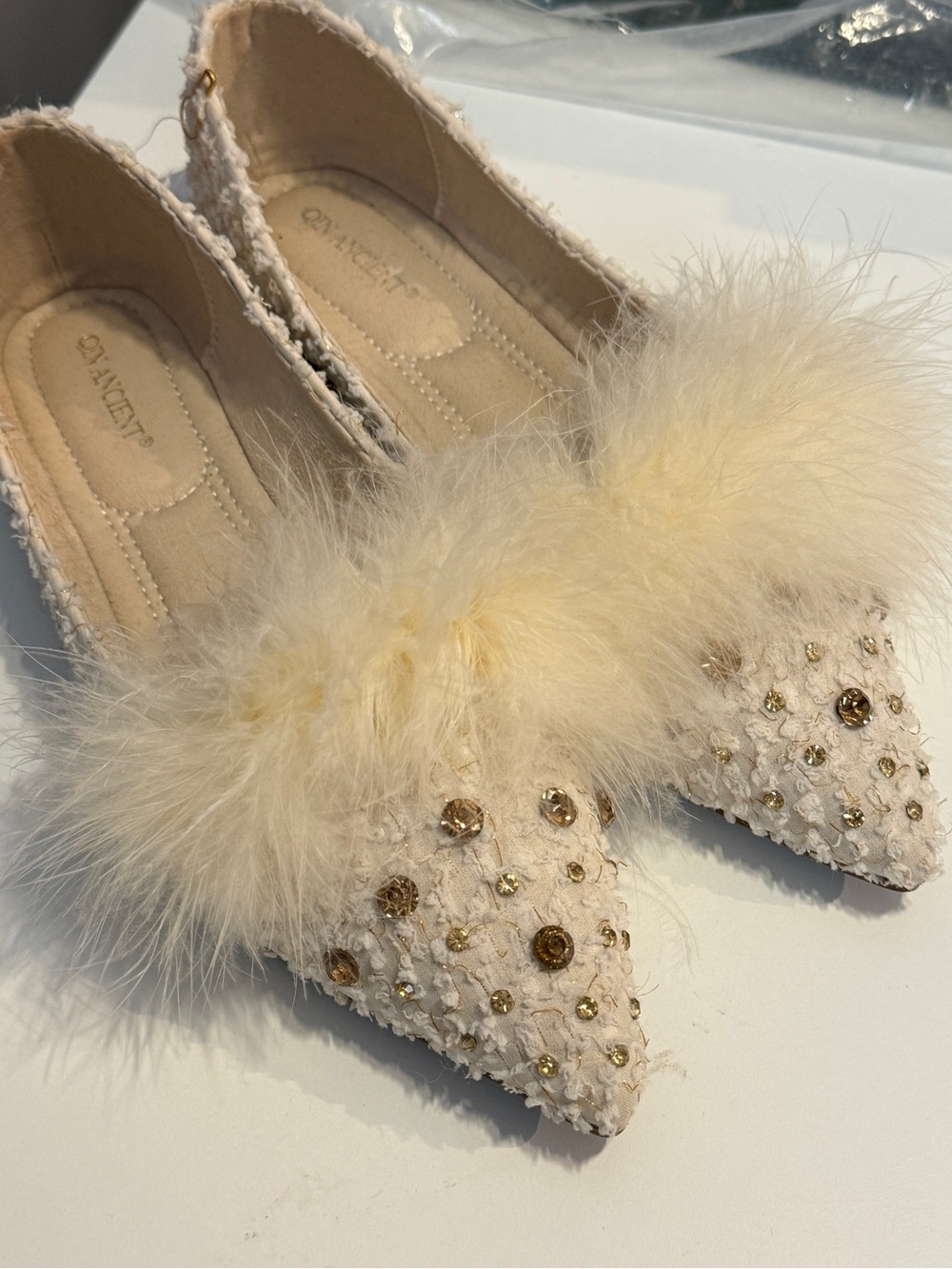 Ostrich Fur Pointed Flats